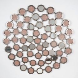 Vintage Mid-Century Style Multi-Circle Bubble Mirror Wall Art - Antiqued Metal Linked Mirrors - Large Statement Piece