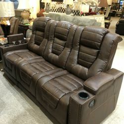 Brown Microfiber Power Reclining Sofa w/arm storage and outlets