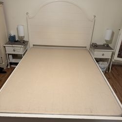 High end Queen solid Wood Bed  White With Two Night Stands 