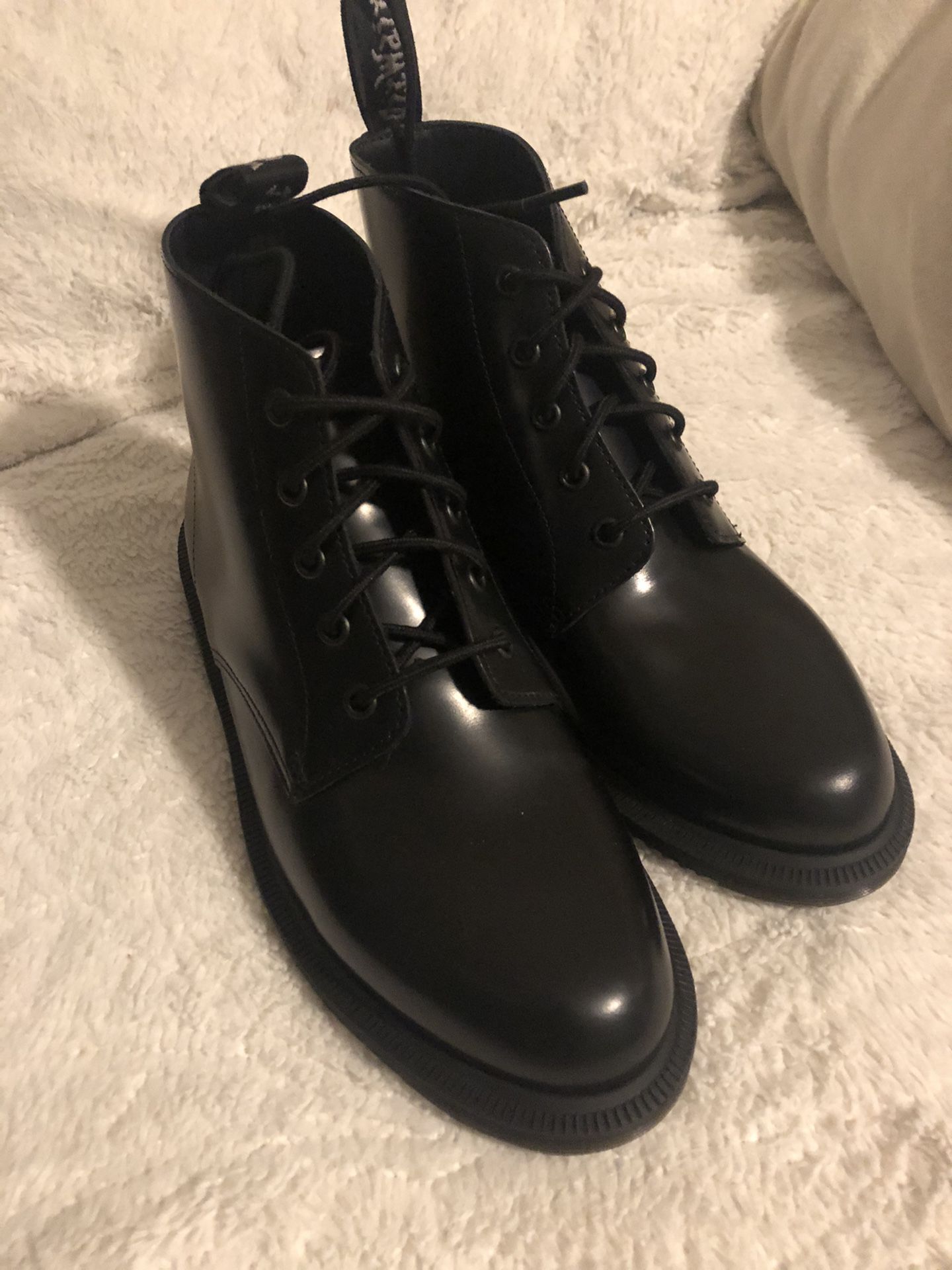 Doc Martens Emmeline Boots in Black Polished Smooth