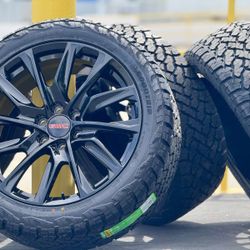 2025 22” Black Wheels Rims and Tires GMC Sierra Yukon Denali Chevy Silverado 1500 Tahoe Cadillac Escalade Chevrolet Suburban Avalanche 285/45R22