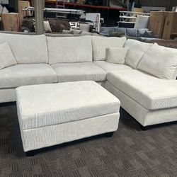 Cream  Sectional w Storage Ottoman 