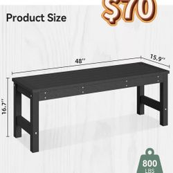 😀48" HDPE Outdoor Bench, All-Weather & Fade-Resistant 2-Person Garden Bench, Low Maintenance Patio Bench for Garden, Porch & Patio,Black