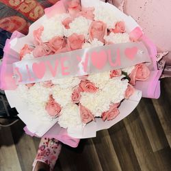 Pink roses and white carnations