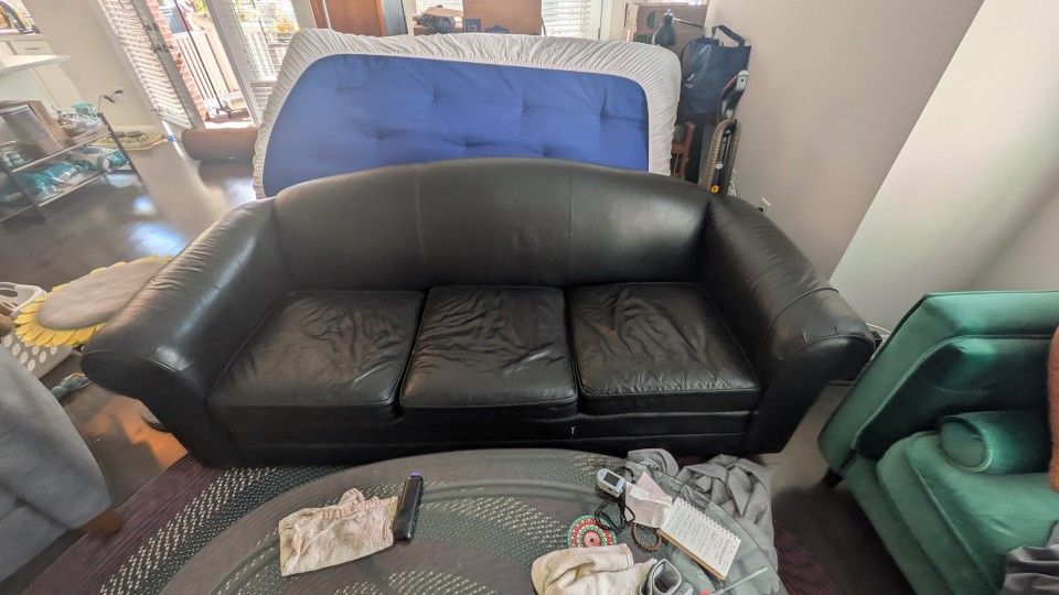 Faux Leather Couch - 85" L x 34" W 