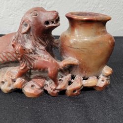 Vintage Stone Carving Of The Animals And A Vessel