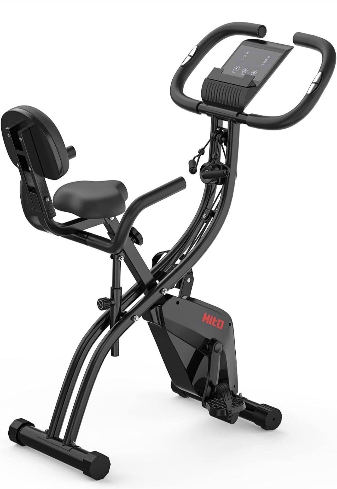 Folding Exercise Bike with Arm Resistance Bands, Magnetic Upright Indoor Cycling Bike Stationary for Home Gym & Cardio Workout