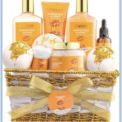Christmas Gifts for Women Gift Basket for Women - 10 Pc Almond Milk & Honey Beauty & Personal Care Set 