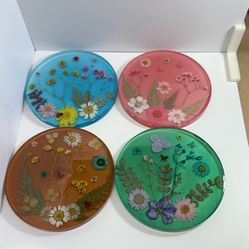 4-pack Real Dried Flower Resin Coasters 