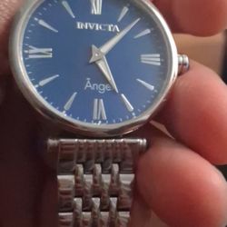 Invicta Angel Women’s Stainless Steel Watch Blue Dial Roman Numerals Quartz Bracelet