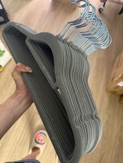 Bulk Lot of Velvet Non-Slip Clothes Hangers in Grey