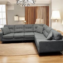 Mid-century modern Ashley Charcoal Gray L-Shaped 3-piece Sectional Couch. 108" x 88". We Deliver & set up.
