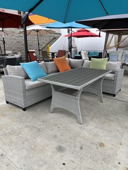 Outdoor Patio Furniture Dining Table Set With Benches