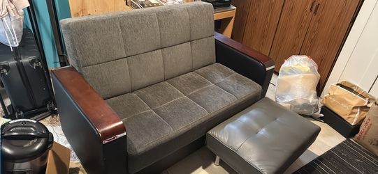 Gray Sofa with Storage and Ottoman