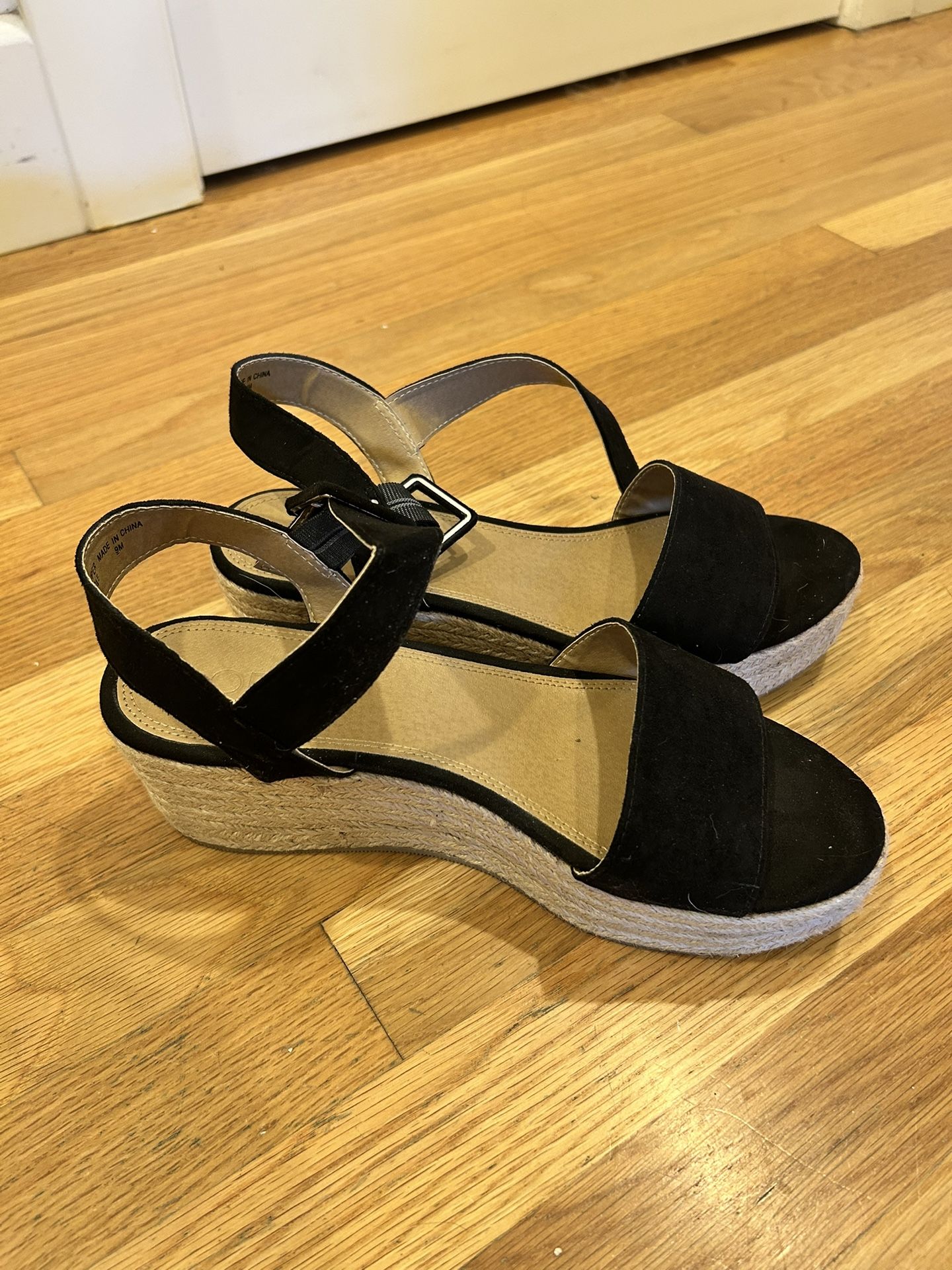 Size 9- Black Suede Platform Wedges