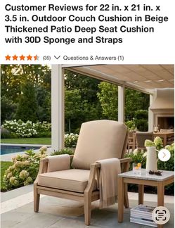 Beige Outdoor Deep Seat Patio Cushion 22x21x3.5 in.