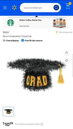 Decorations Tinsel Grad Caps - Black n Gold - with Twinkle lights (3)