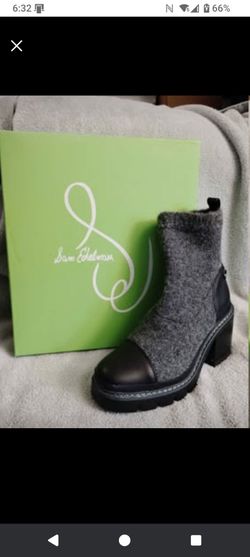Sam Edelman Grey Wool and Black Leather Heeled Boot Size 6 M