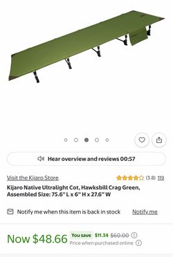 Kijaro Native Ultralight Camping Cot – Green