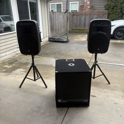 ( RETAIL $600 !! ) Proreck party 15 speakers and rockville subwoofer