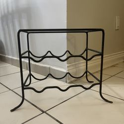 Vintage Mid Century Black Wrought Iron 6 Bottle  Wine Rack Holder