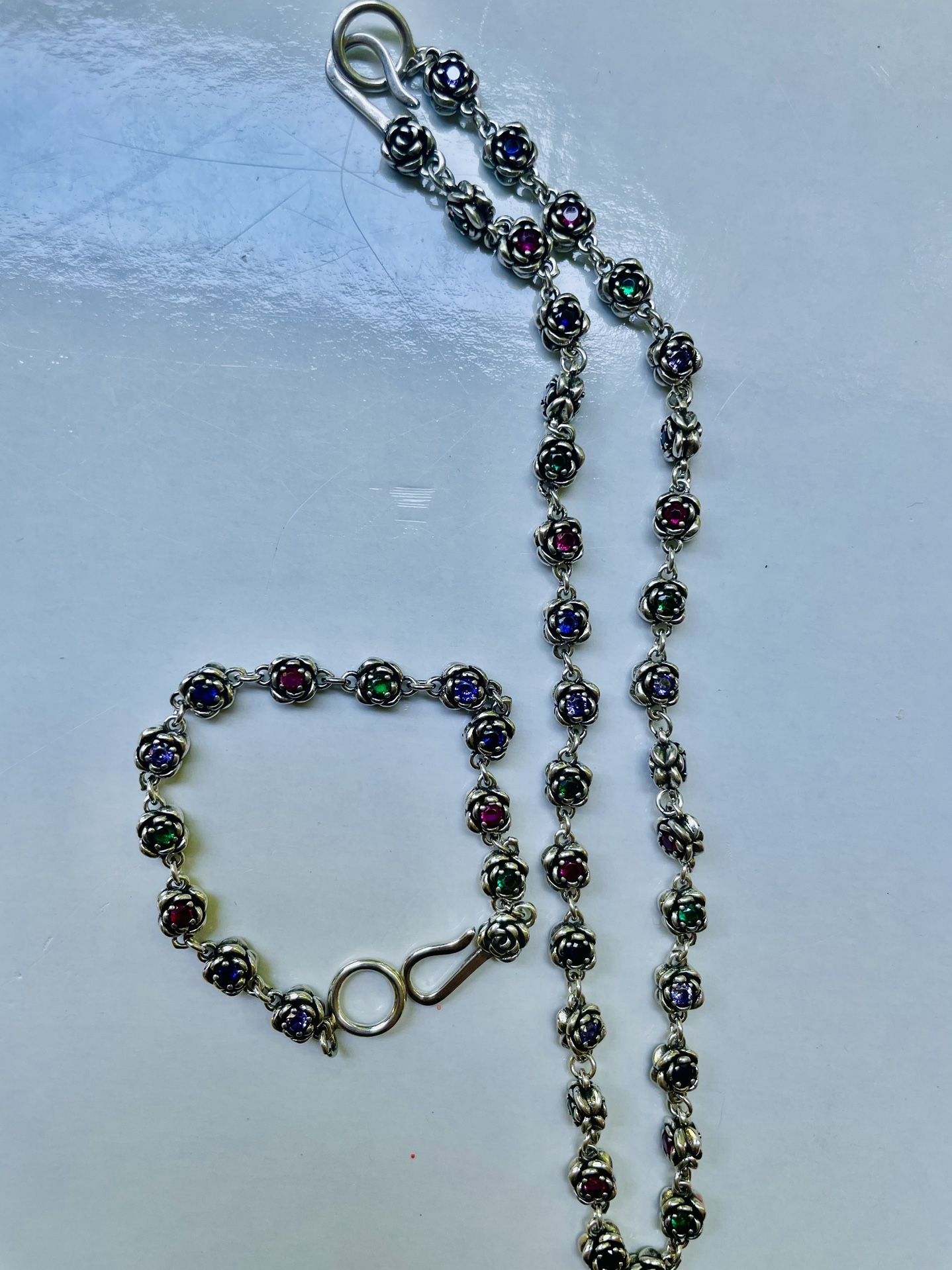 2-Side 🌹 Silver Necklace +bracelet With Zircon