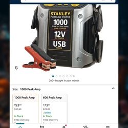 Stanley portable power 1000 peak battery amps jump starter