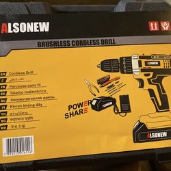 ALSONEW 20V Brushless Cordless Drill Kit 3/8", Yellow/Black, 24-Pc