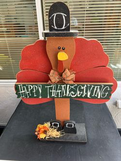 Happy Thanksgiving Freestanding Wooden Turkey