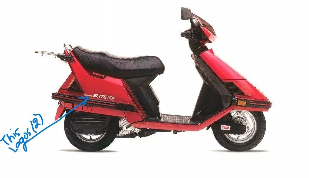 1980's Honda Elite CH150, Rear Cover Panel Fairing Emblem Badge/Logos (2)