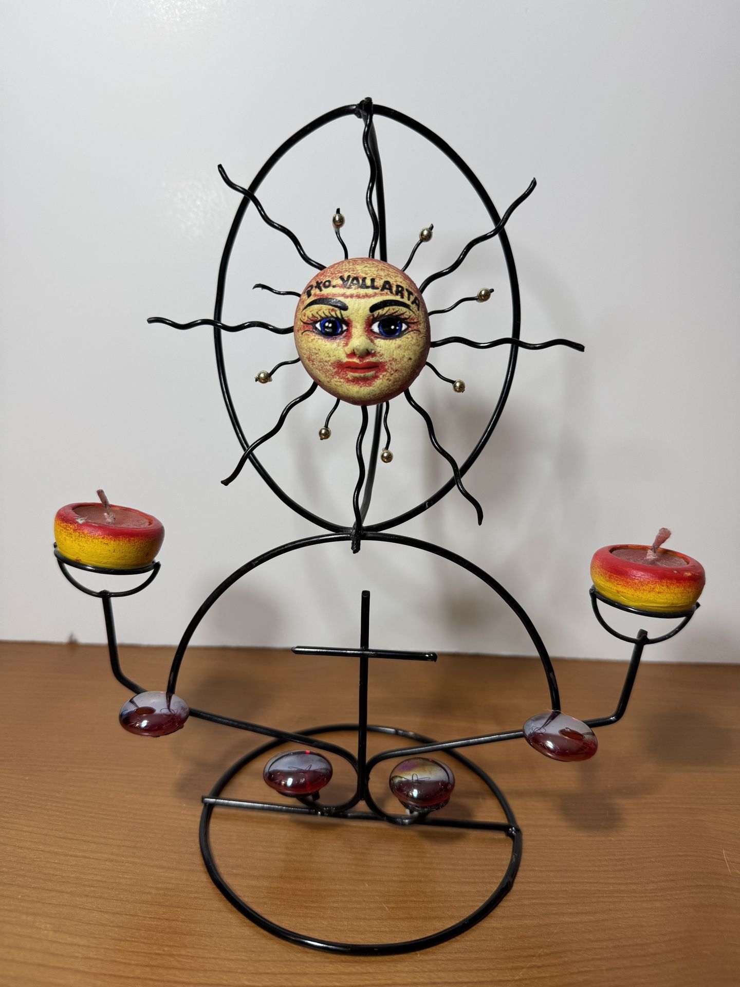 Sculpture Metal Frame Candles, Sun, and Stones