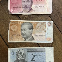 Estonian, Japanese And Canadian Bank Notes. 