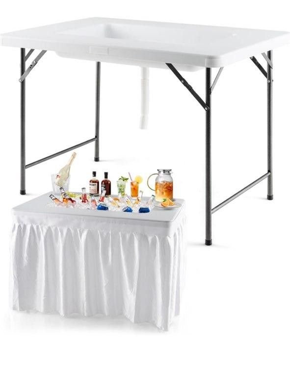 4' Foldable White Party Ice Bin Table with Edge and Skirt