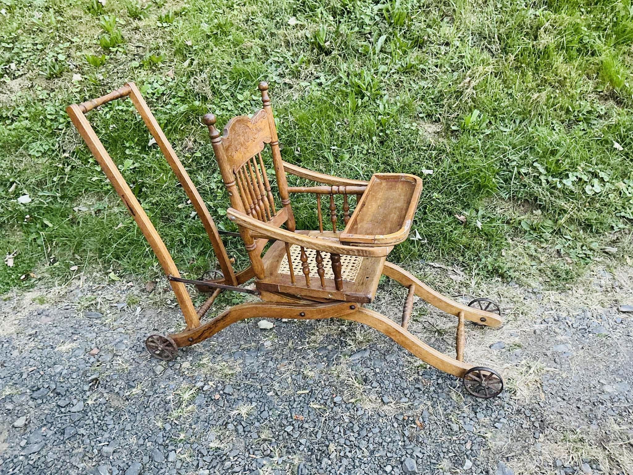 Antique Oak High Chair Stroller