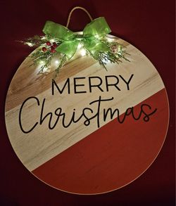 Merry Christmas Lighted 20 Inch Round New Sign