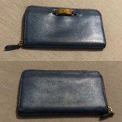 Prada Metallic Blue Long Wallet