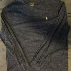 POLO RALPH LAUREN T-Shirt Men's L Blue Long Sleeve Crew Neck Pocket 100% Cotton