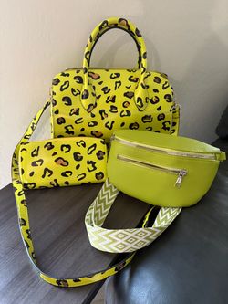 Yellow Leopard Print Handbag Set 3 Piece