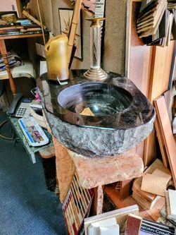 Black Granite Hand Carved Bathroom Sink