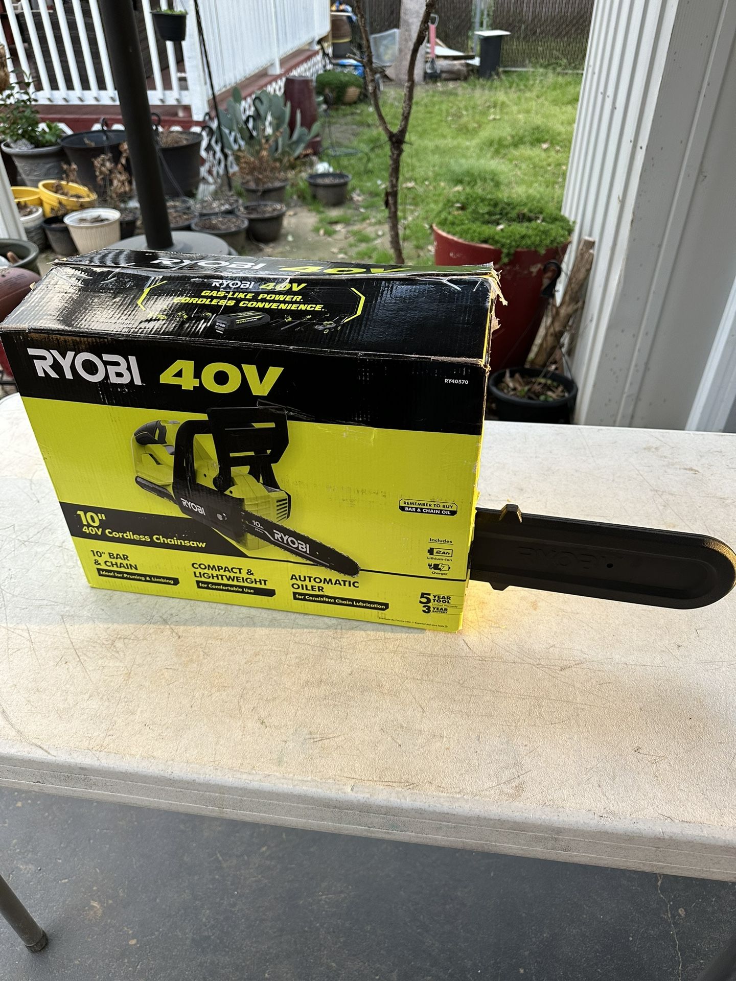 Ryobi 40V 10 in. Battery Powered Chainsaw with 2.0 Ah Battery and Charger
