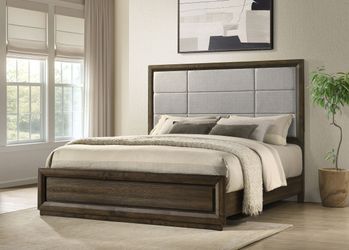 Atlas Grey/Dark Oak 63-inch California King Upholstered Panel Bed