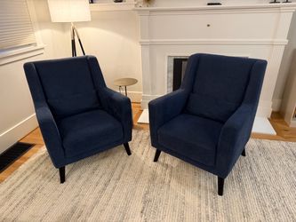 Pair of Navy Blue Upholstered Accent Chairs