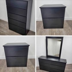 ⚫️DRESSER WITH MIRROR,  CHEST AND TWO NIGHTSTANDS  ⚪️ CÓMODA CON ESPEJO,  GAVETERO  Y DOS MESITAS DE NOCHE ⚫️