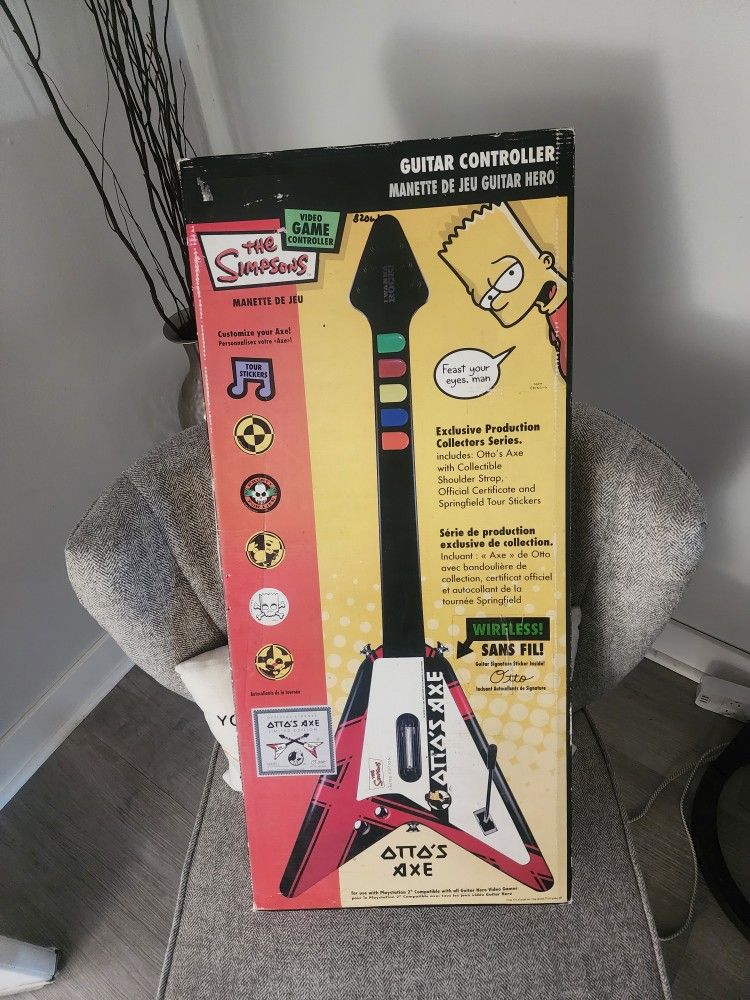 Rare Otto's Axe Simpsons PS2 Wireless Guitar Controller Complete With Dongle !!