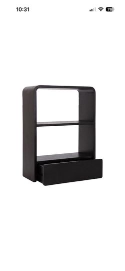 Satin Black Mango Wood Wall Shelf with Drawer