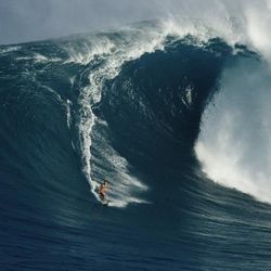 Poster- A Surfer Rides a Powerful Wave off the North Shore of Maui Island
