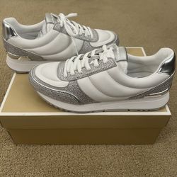Michael Kors White and Silver “Andi Quilted Trainer”  size 8