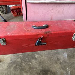 Husky red metal utility tool box