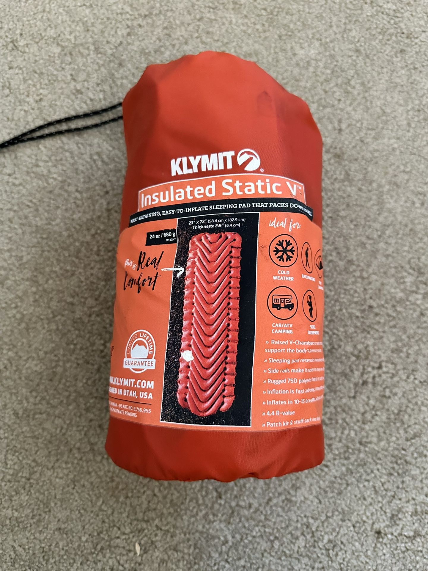 Klymit Insulated Static V Sleeping Pad , Lightweight For Backpacking