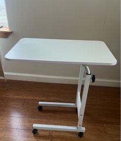 Adjustable Height Mobile Laptop Desk - Rolling Notebook Cart & Bedside Table (White)